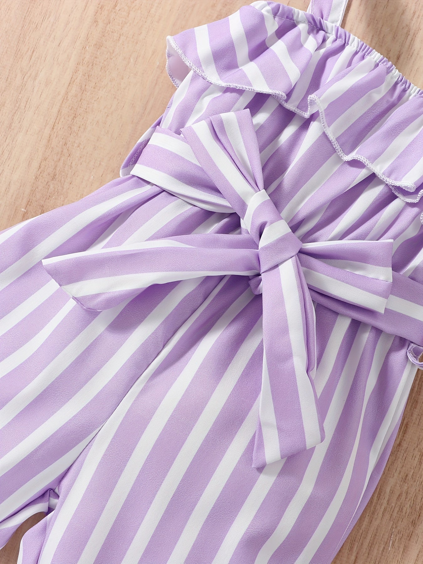 Baby Girls Striped Ruffled Overalls With Belt