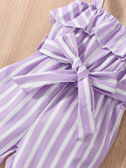 Baby Girls Striped Ruffled Overalls With Belt