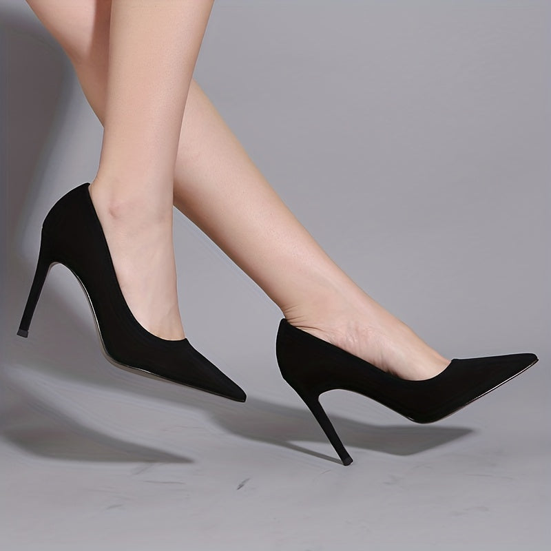 Solid Stiletto Heels Pointed Toe Suede Pumps Dress Heels