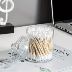 Swab Holder Dispenser Bathroom Container Apothecary Jar Wooden Lid