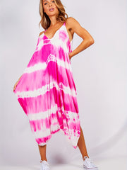 Casual Harem Jumpsuit Women's Plus Tie Dye V Neck Backless
