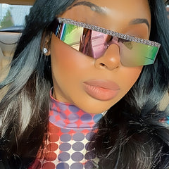 Rhinestone Sunglasses Cyberpunk Wrap Around UV400