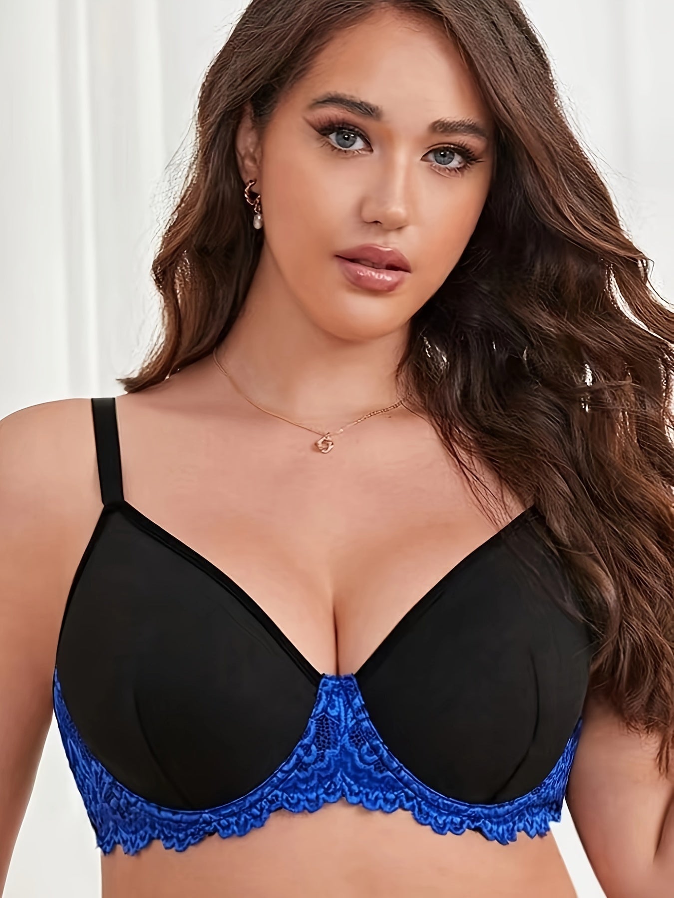 Sexy Bra Women's Plus Contrast Lace Full Cover Underwire Bra