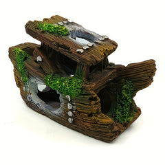 Resin Pirate Fish Tank Ornament Sunken Decor Hollow Boat