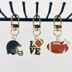 Colorful Football Keychains Set - Unique Helmet Chicken Leg Metal Keyrings