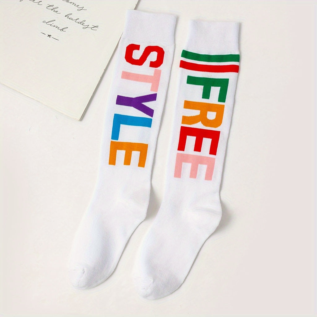 Letter Print Calf Socks Comfy Sports Knee High Socks Women's Stockings