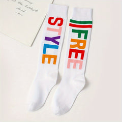 Letter Print Calf Socks Comfy Sports Knee High Socks Women's Stockings