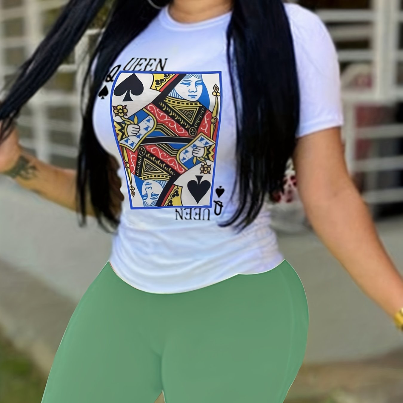 Poker Print Crew Neck Two Piece Set