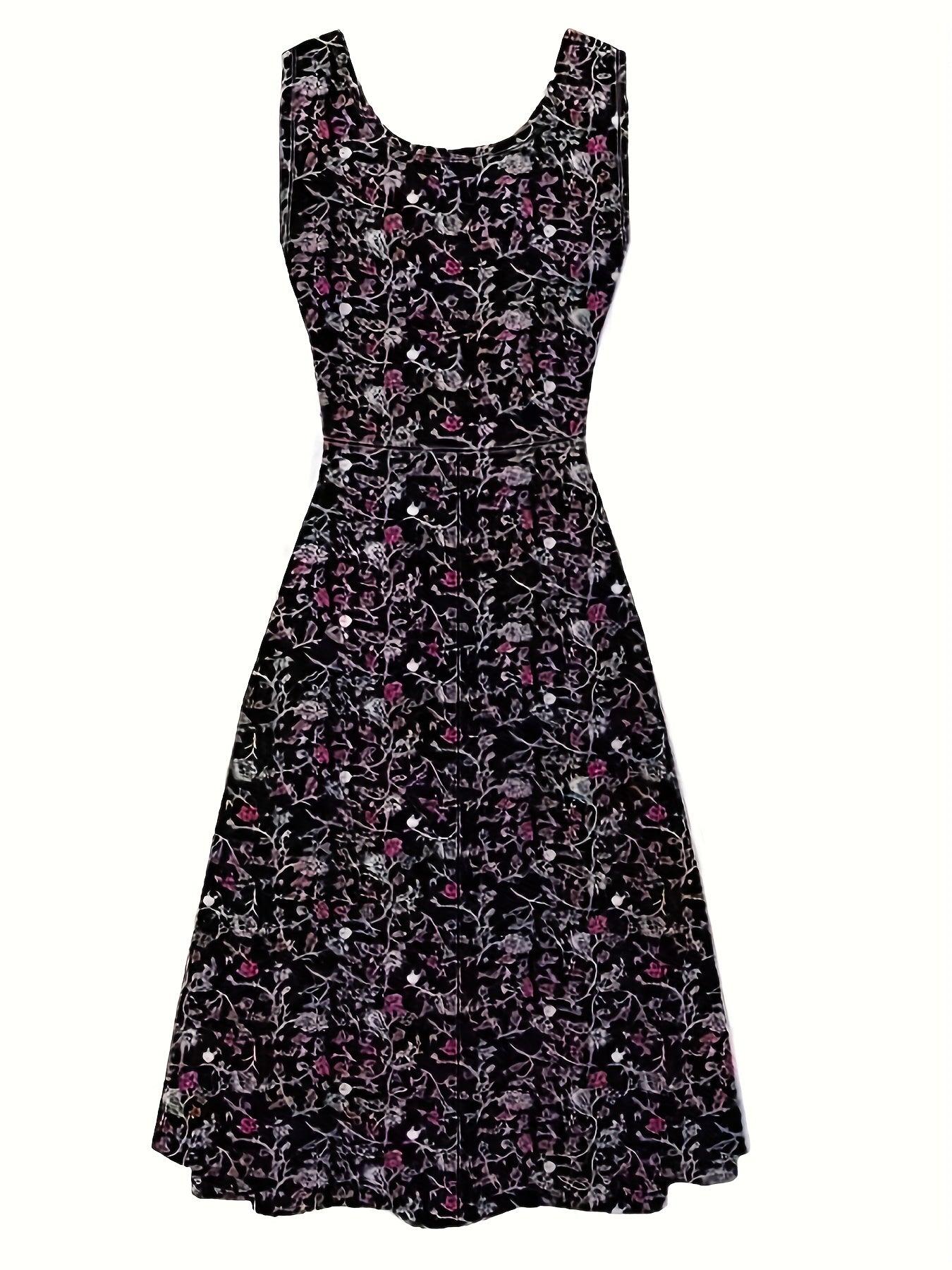 Tank Dress Women's Plus Floral Print Round Neck Sleeveless Midi Dress