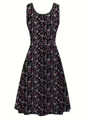 Tank Dress Women's Plus Floral Print Round Neck Sleeveless Midi Dress