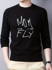 Mom Look Knitted Sweater Men's Casual Mid Stretch Crew Neck Pullover Sweater