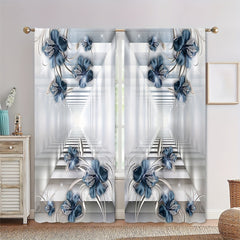 2pcs Flower Rod Pocket Printed Curtain for Home Decoration