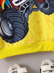 Monster Truck Print Boys Casual Pullover Sweatshirt