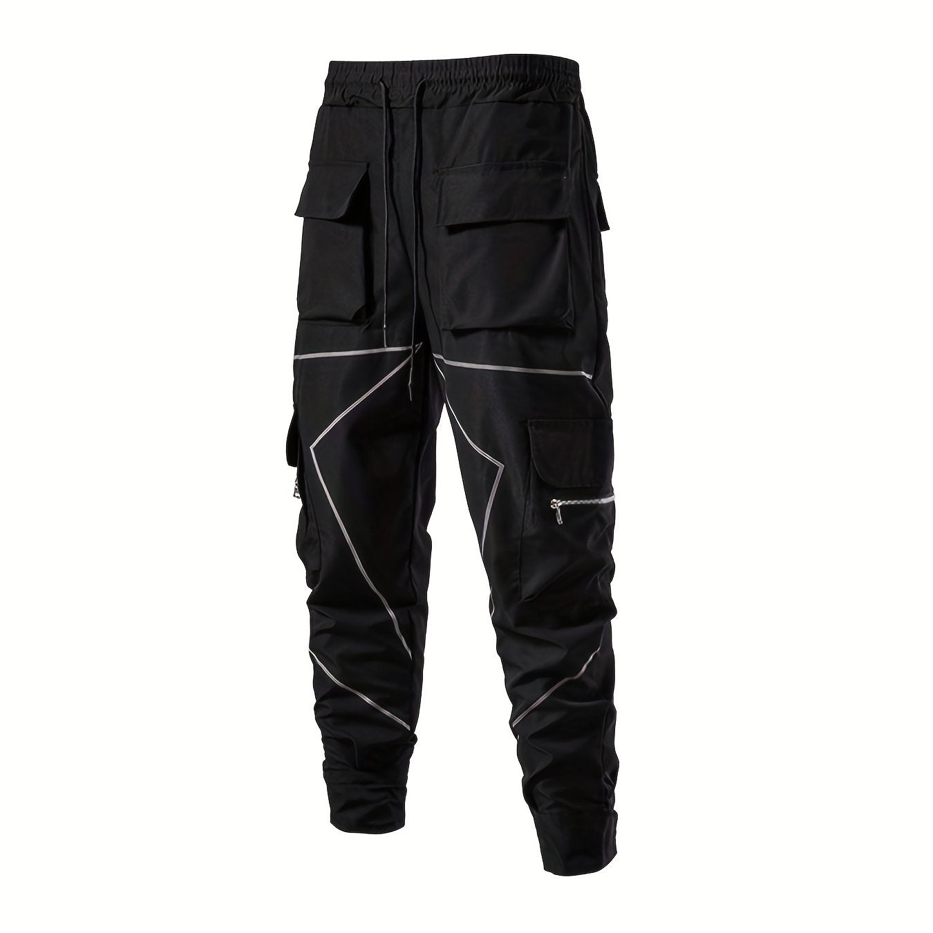 Men's Casual Cargo Pants with Drawstring, Two Block Pockets