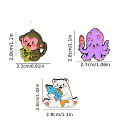 Animal Brooch Set Monkey Octopus Bear Pins for Girls Gift & Decoration