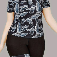 Leaf Print Zip Up Tankini Set