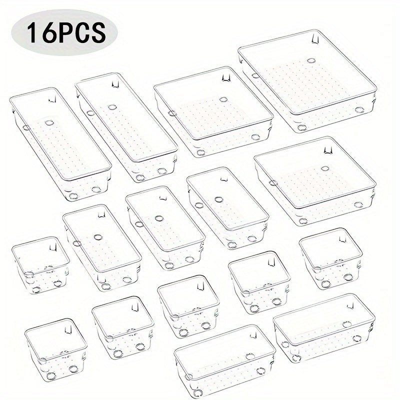 25pcs Transparent Compartment Boxes for Desktop Drawer Organization