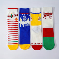 4 Pairs Christmas Print Socks Women's Mid Tube Stockings