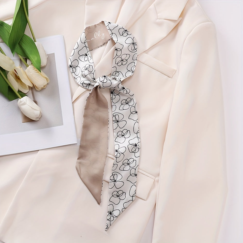 Floral Pattern Neckerchief Casual Ribbon Skinny Scarf