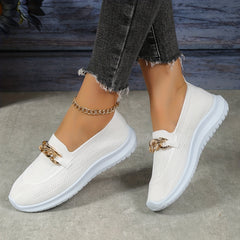 Women's Chain Decor Slip On Sneakers Outdoor Shoes Breathable Low Top