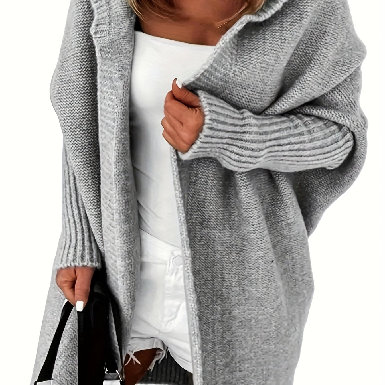 Open Front Batwing Sleeve Hooded Sweater Cardigan