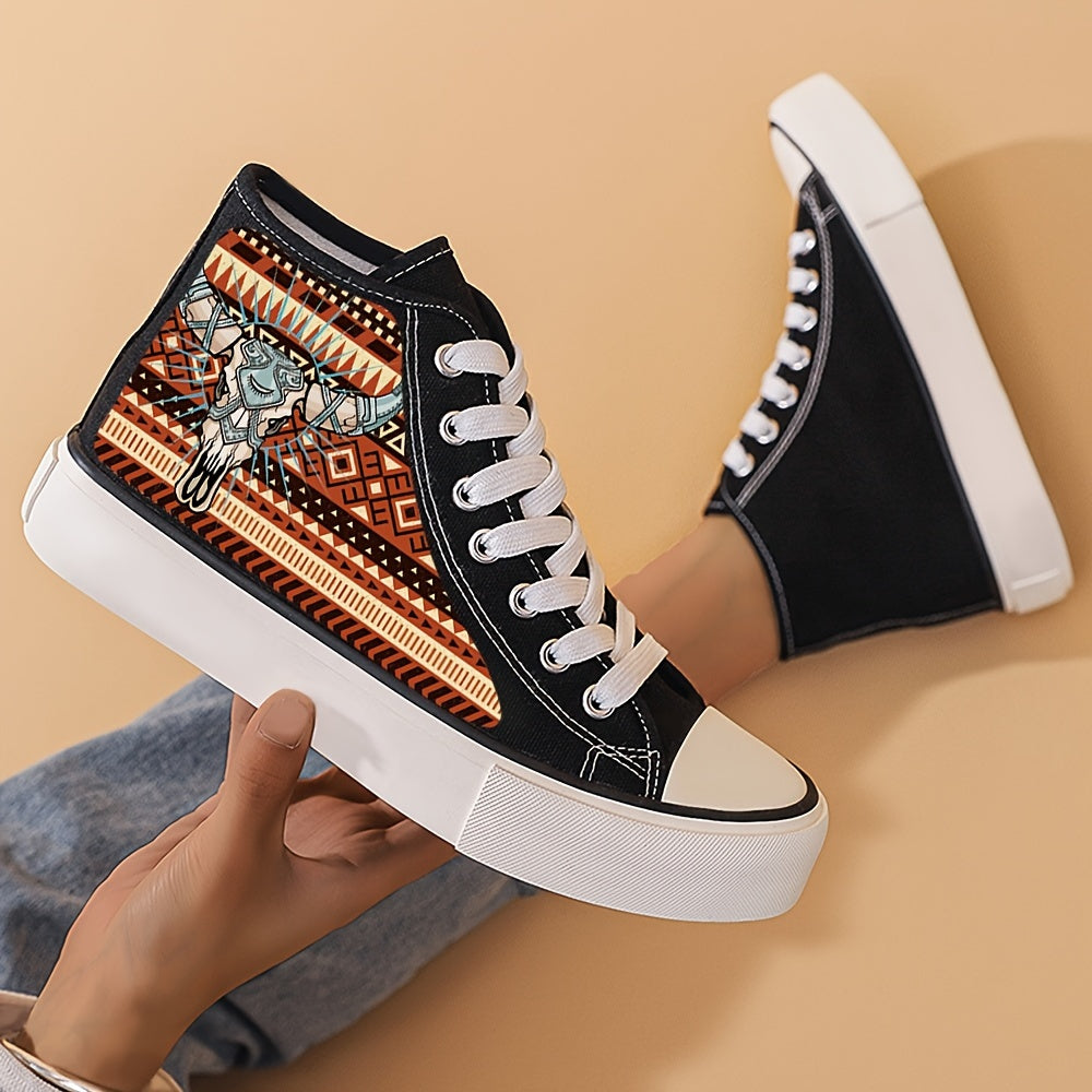 Cow Print Chunky Canvas Sneakers High Top Skate Shoes