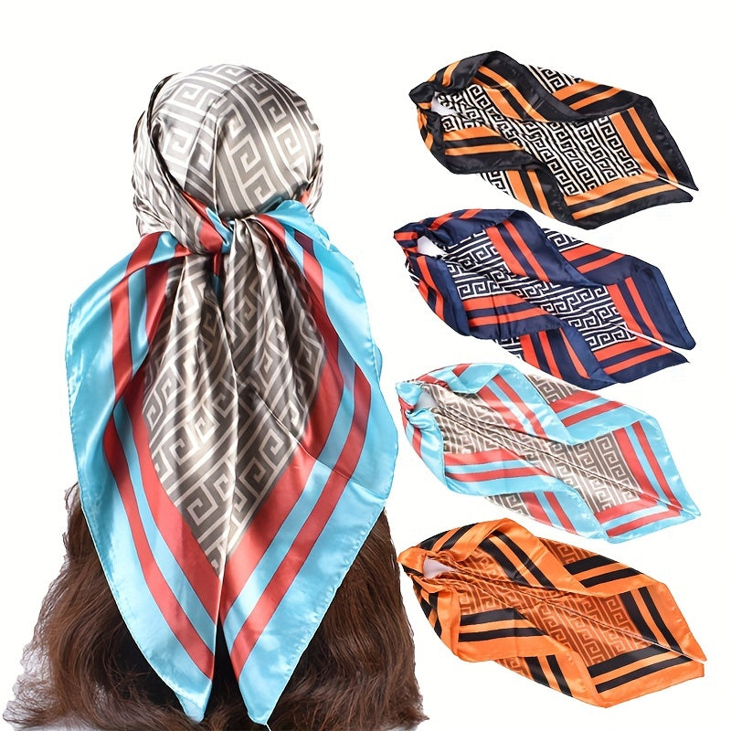 Geometric Print Bandana Silk Square Scarf Large Shawl Vintage Neckerchief