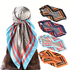 Geometric Print Bandana Silk Square Scarf Large Shawl Vintage Neckerchief