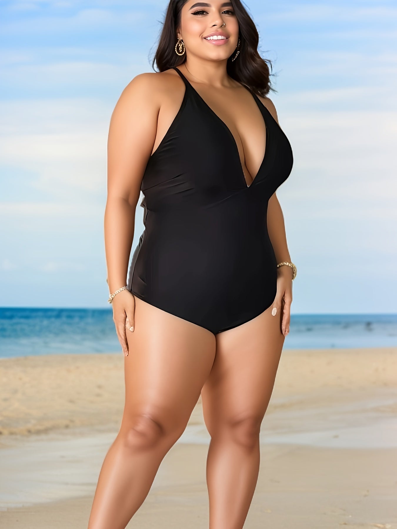 Sexy Plus Size Lace Up Back One Piece Swimsuit