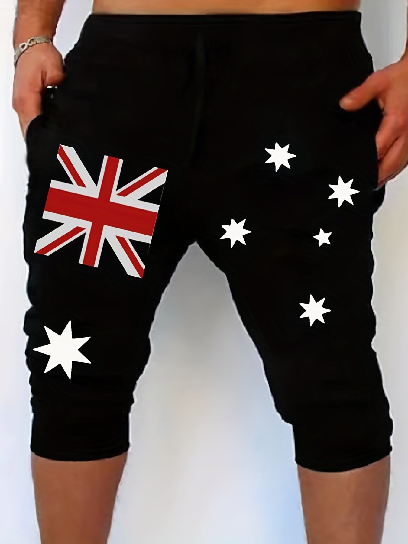 British Flag Comfy Shorts Men s Casual Solid Stretch Knee Long Drawstring Shorts