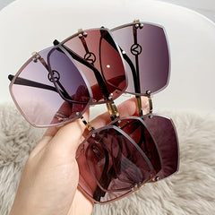 Oversized Gradient Lens Sunglasses Metal Temple Rimless Glasses UV400