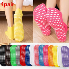 Non Slip Yoga Socks with Grips Solid Dance Socks - Pack of 4
