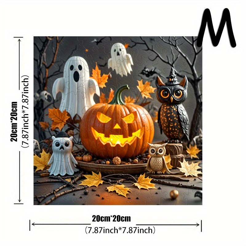 Halloween Puzzle Spooky Pumpkin Ghosts Jack o' Lantern & Owls Wooden Jigsaw