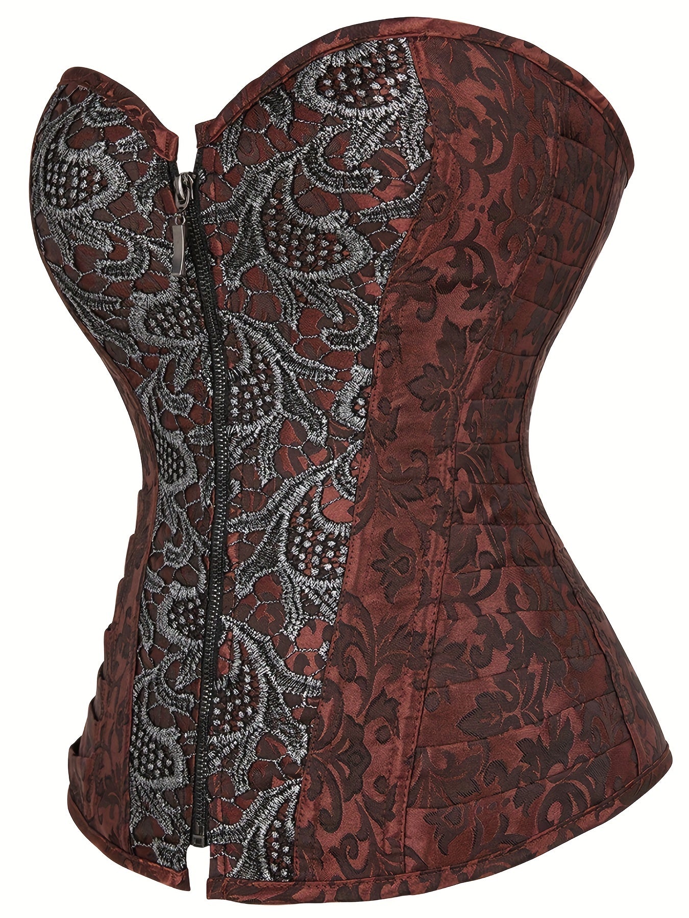 Gothic Corset Women's Plus Embroidered Zipper Front