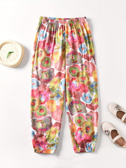Girls Casual Flowers Graphic Cotton Jogger Trousers for Summer