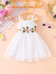 Toddler Girls Flowers Embroidery Mesh Princess Cami Dress