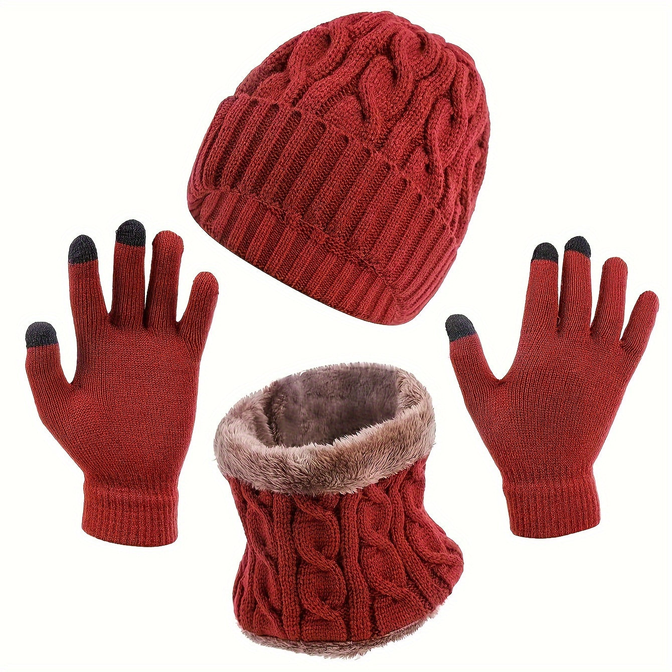 Winter Knitted Hat Scarf Gloves Set For Women Men