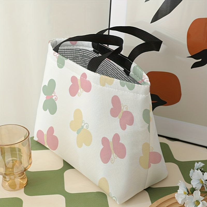 Colorful Butterfly Lunch Bag Waterproof Thermal Insulated Large Capacity