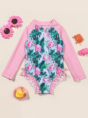 Girl's Stylish Cartoon Long Sleeve Swimsuit