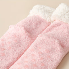2 Pairs Plush Lined Slipper Socks Warm Women's Mid Tube Stockings