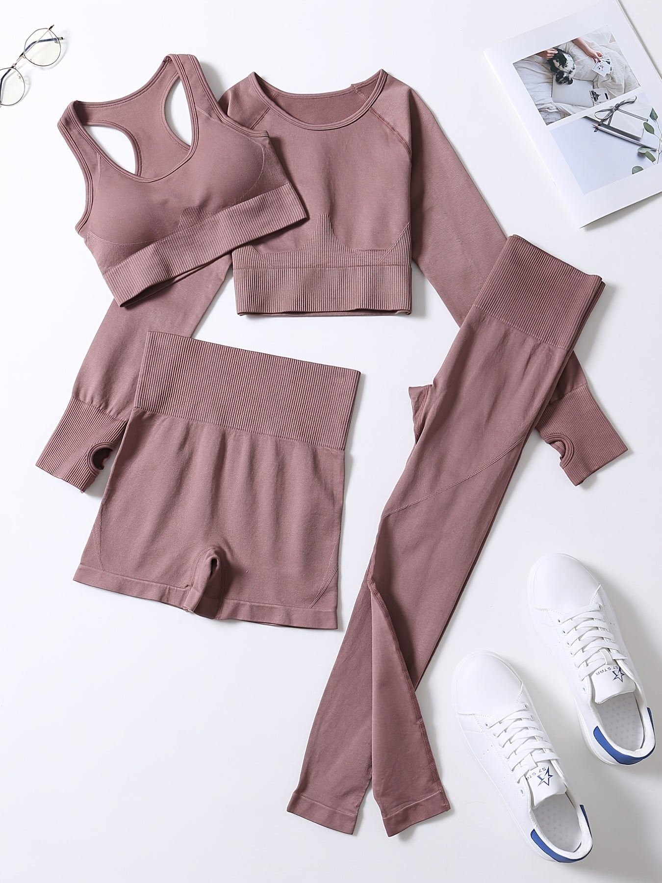 Ribbed Seamless Crop Tank High Waist Yoga Leggings Set