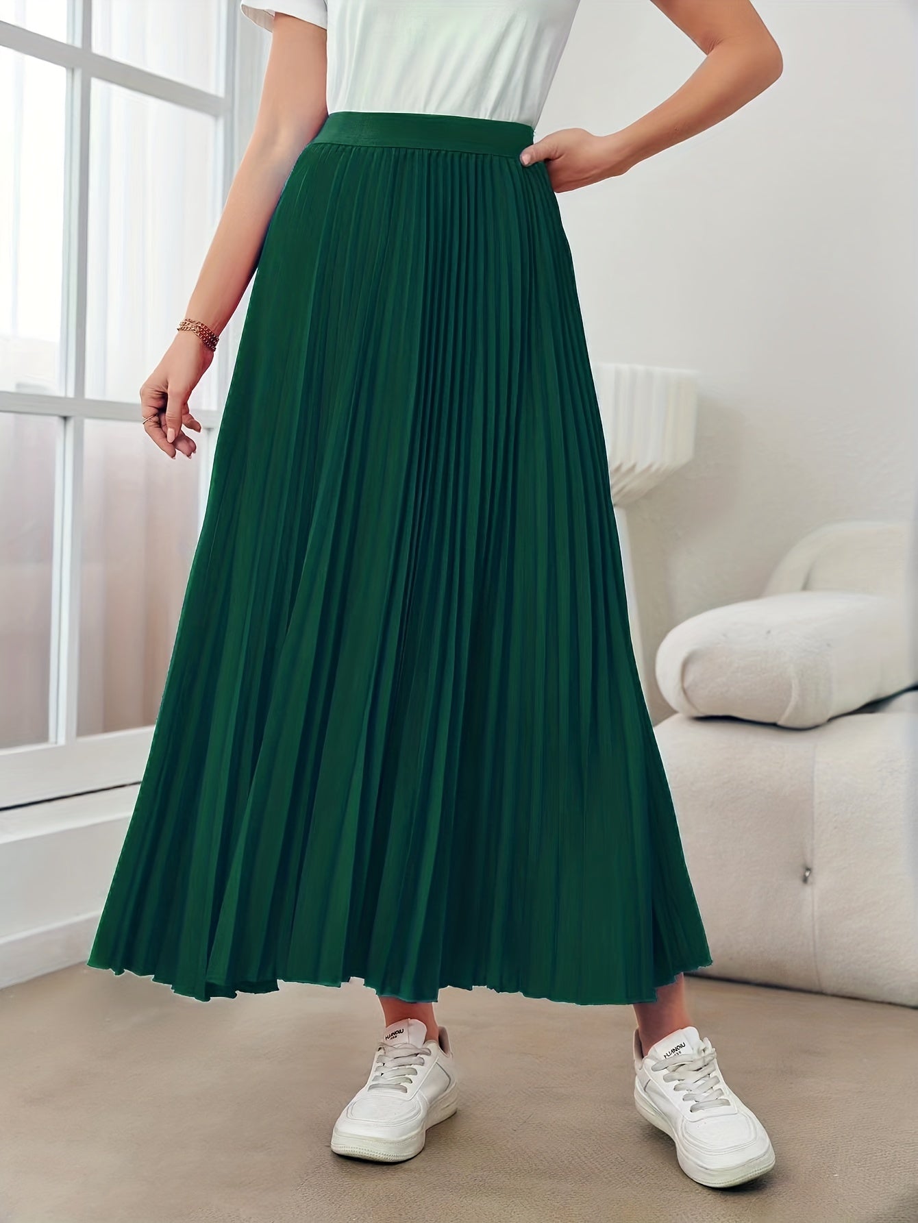 High Waist Pleated Maxi Skirt for Women