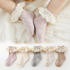 Girls Sweet Knit Crew Socks Lace Brim Decoration Autumn Spring