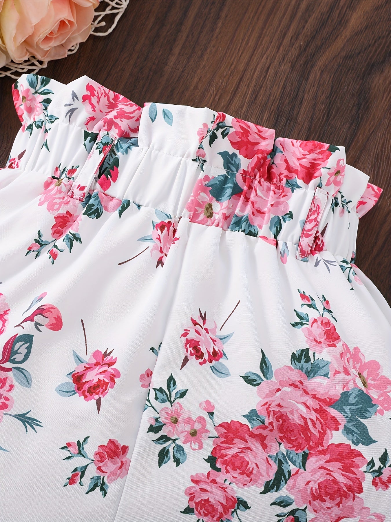 Girls Boho Floral Paper Bag Waist Casual Shorts