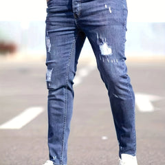 Men's Slim Fit Ripped Cotton Jeans Street Style Stretch Denim Pants