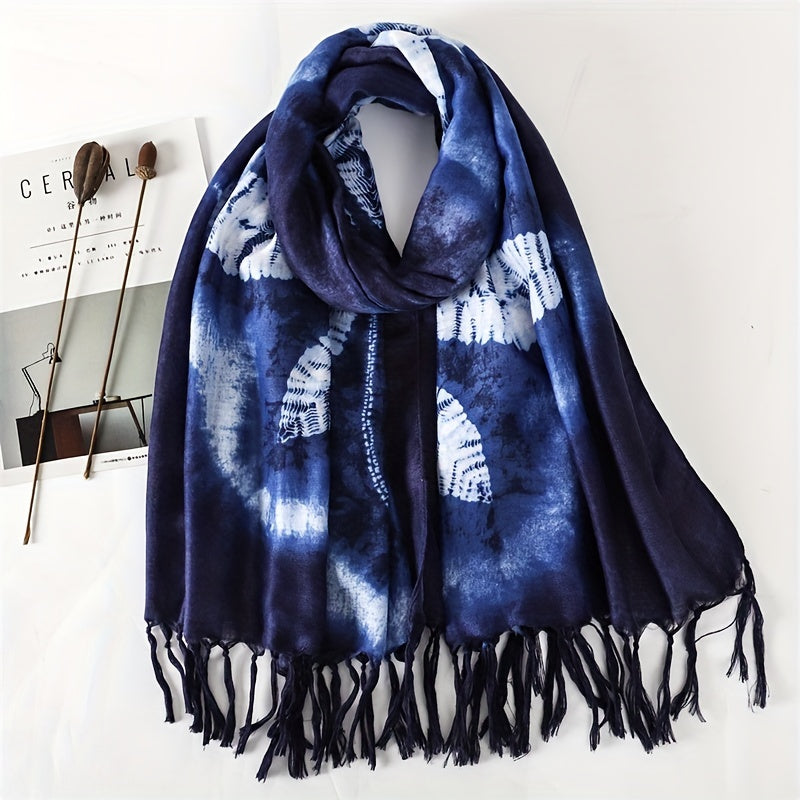 Vintage Snowflake Scarf Dark Warm Fringed Shawl Wrap