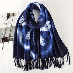 Vintage Snowflake Scarf Dark Warm Fringed Shawl Wrap