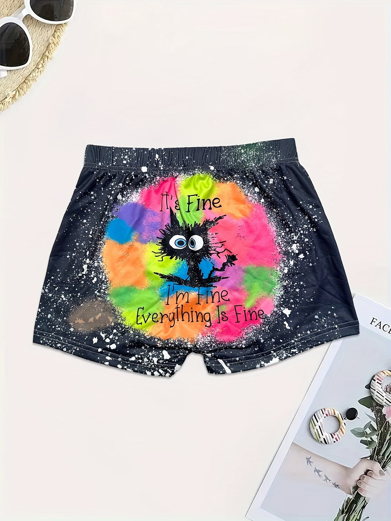 Cat & Letter Print Skinny Shorts for Women