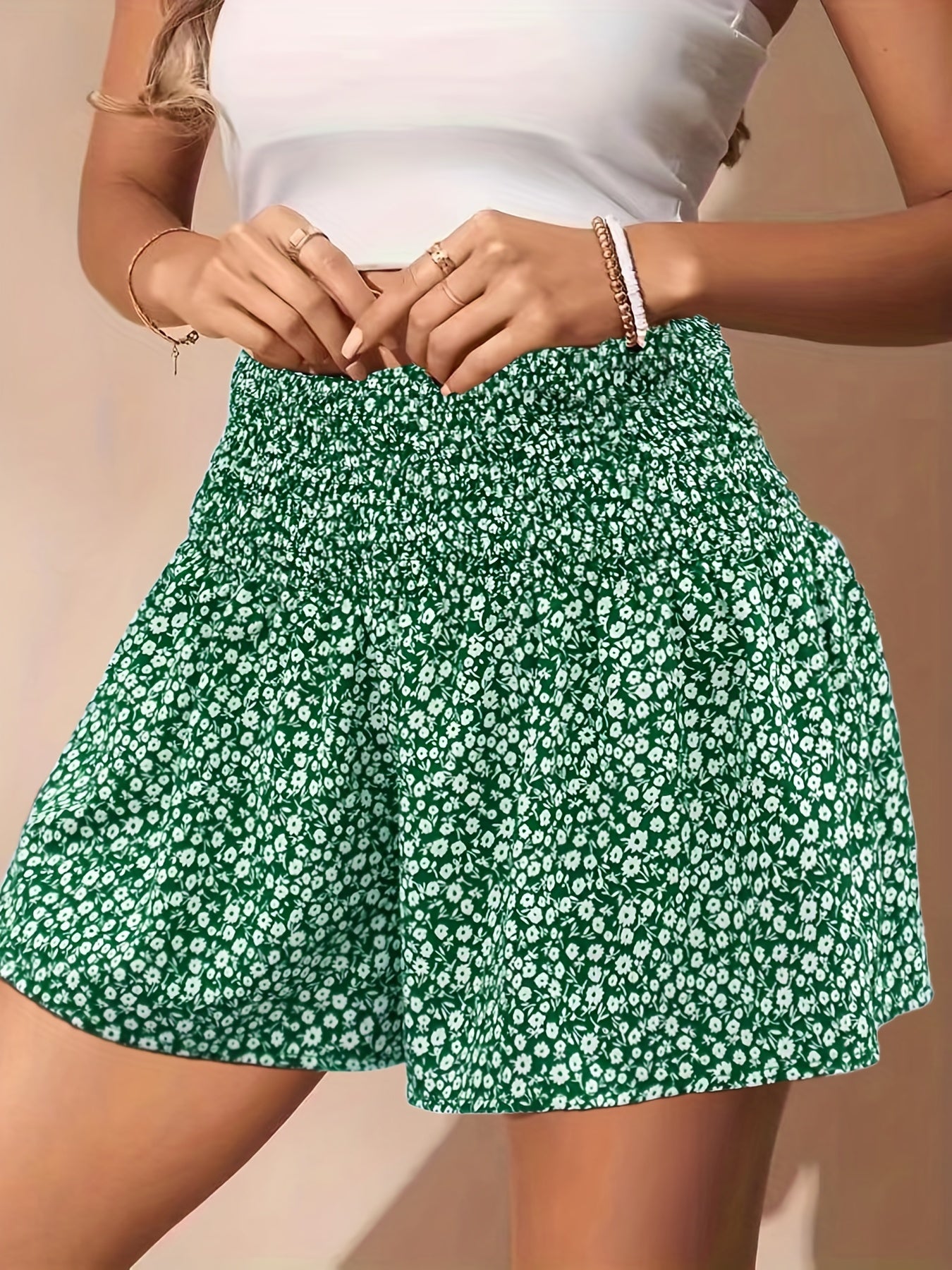 Floral Print Shorts Casual Shirred Waist Summer Shorts Women's Clothing