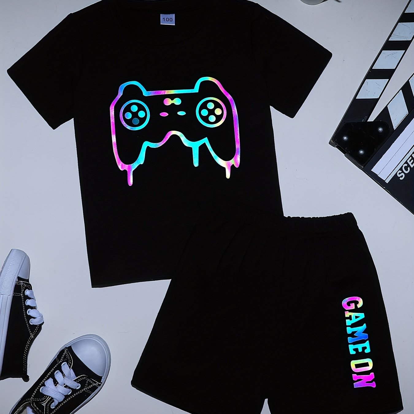 Boys Reflective Game Console Outfit Short Sleeves T shirt & Shorts